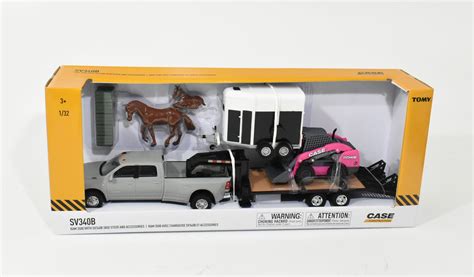 pink skid steer toy|Ertl 1/32 Case Sv340b Skid Steer On Flatbed Trailer With Ram.